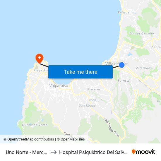 Uno Norte - Mercado to Hospital Psiquiátrico Del Salvador map