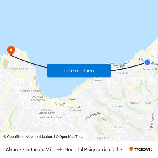 Álvarez - Estación Miramar to Hospital Psiquiátrico Del Salvador map