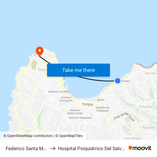 Federico Santa Maria to Hospital Psiquiátrico Del Salvador map