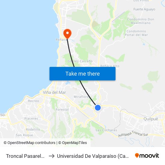 Troncal Pasarela 2 / Norte to Universidad De Valparaíso (Campus De La Salud) map