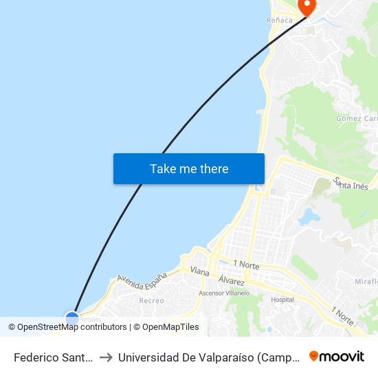 Federico Santa Maria to Universidad De Valparaíso (Campus De La Salud) map