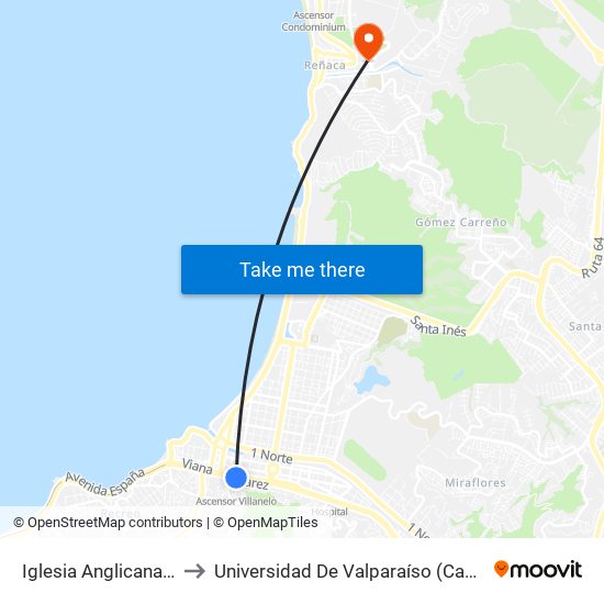 Iglesia Anglicana San Pedro to Universidad De Valparaíso (Campus De La Salud) map