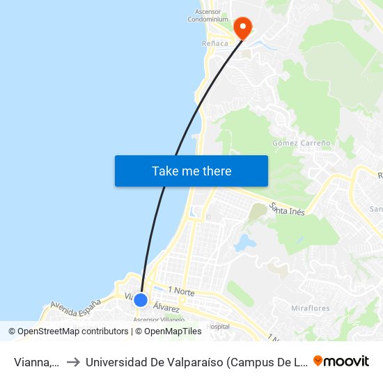 Vianna, 45 to Universidad De Valparaíso (Campus De La Salud) map