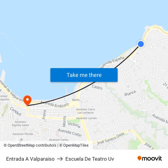 Entrada A Valparaiso to Escuela De Teatro Uv map