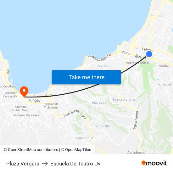 Plaza Vergara to Escuela De Teatro Uv map