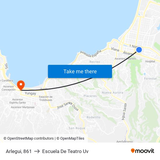 Arlegui, 861 to Escuela De Teatro Uv map