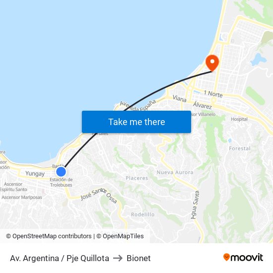 Av. Argentina / Pje Quillota to Bionet map