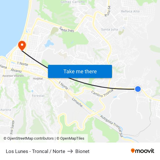 Los Lunes - Troncal / Norte to Bionet map