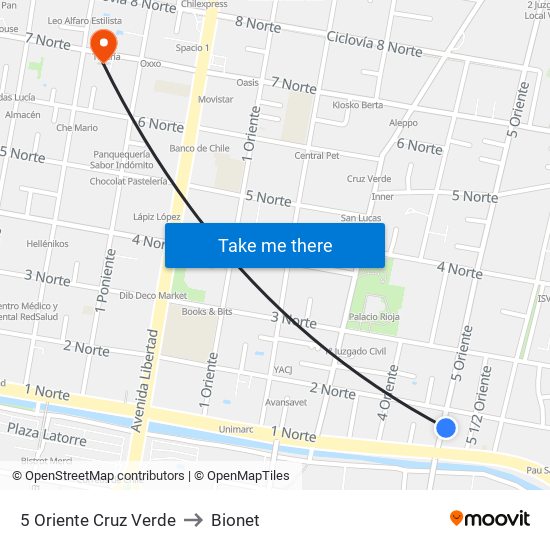 5 Oriente Cruz Verde to Bionet map