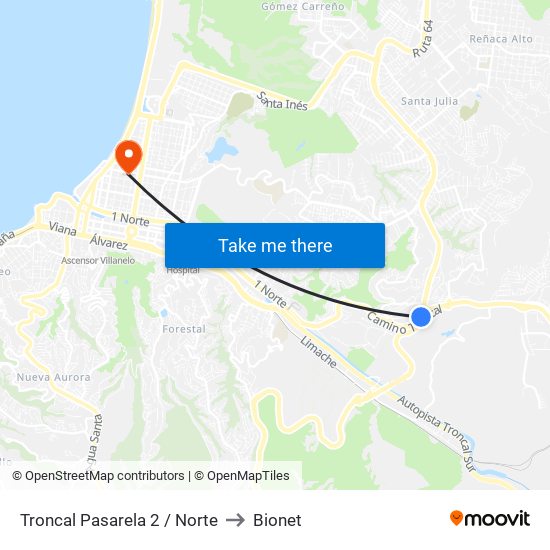 Troncal Pasarela 2 / Norte to Bionet map