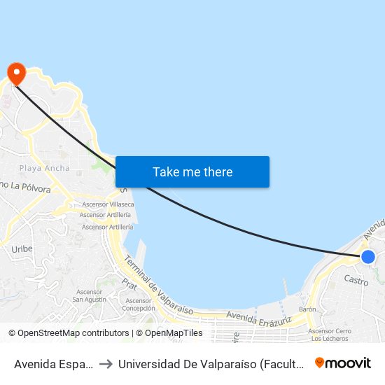 Avenida España, 1139 to Universidad De Valparaíso (Facultad De Odontología) map