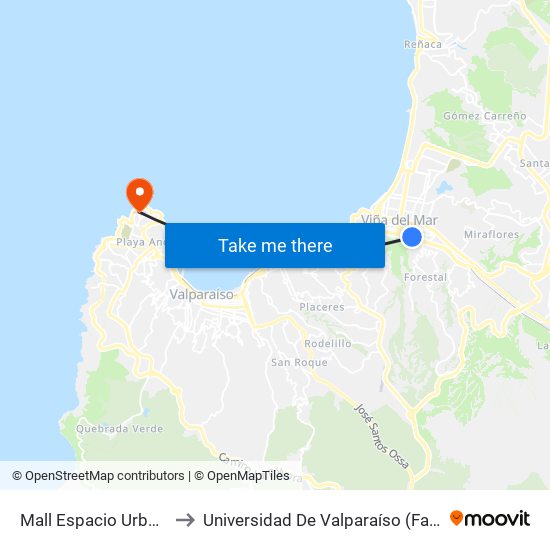 Mall Espacio Urbano Viña Centro to Universidad De Valparaíso (Facultad De Odontología) map