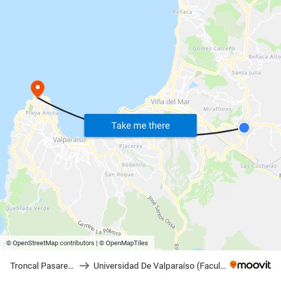 Troncal Pasarela 2 / Norte to Universidad De Valparaíso (Facultad De Odontología) map