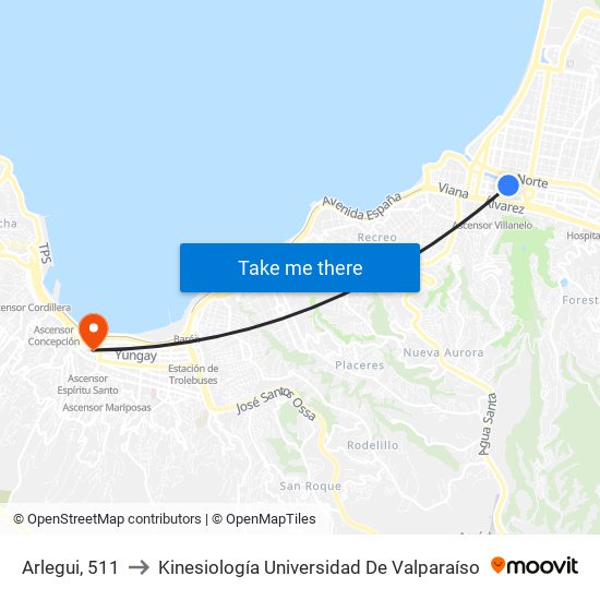 Arlegui, 511 to Kinesiología Universidad De Valparaíso map