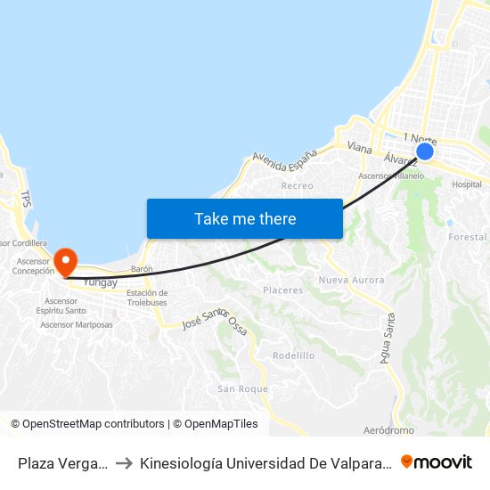 Plaza Vergara to Kinesiología Universidad De Valparaíso map