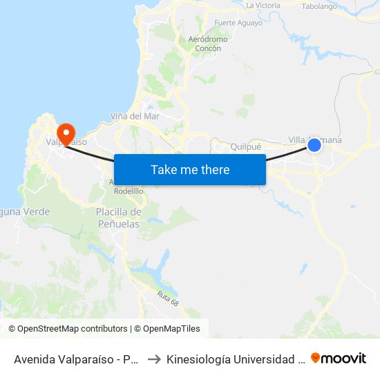 Avenida Valparaíso - Paseo La Torre to Kinesiología Universidad De Valparaíso map