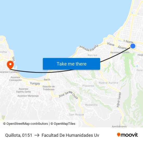 Quillota, 0151 to Facultad De Humanidades Uv map