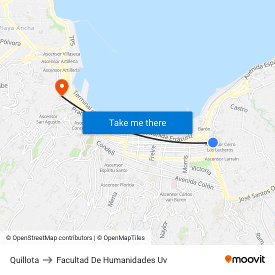 Quillota to Facultad De Humanidades Uv map