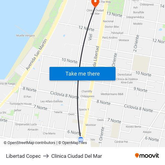 Libertad Copec to Clínica Ciudad Del Mar map