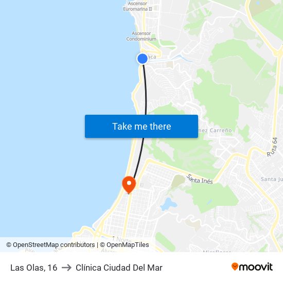 Las Olas, 16 to Clínica Ciudad Del Mar map