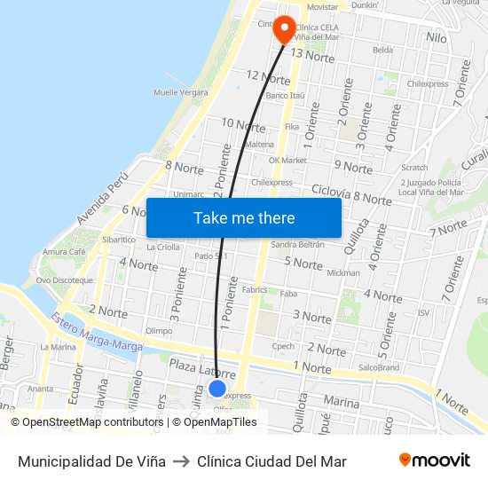 Municipalidad De Viña to Clínica Ciudad Del Mar map