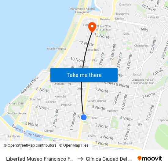 Libertad Museo Francisco Fonk to Clínica Ciudad Del Mar map