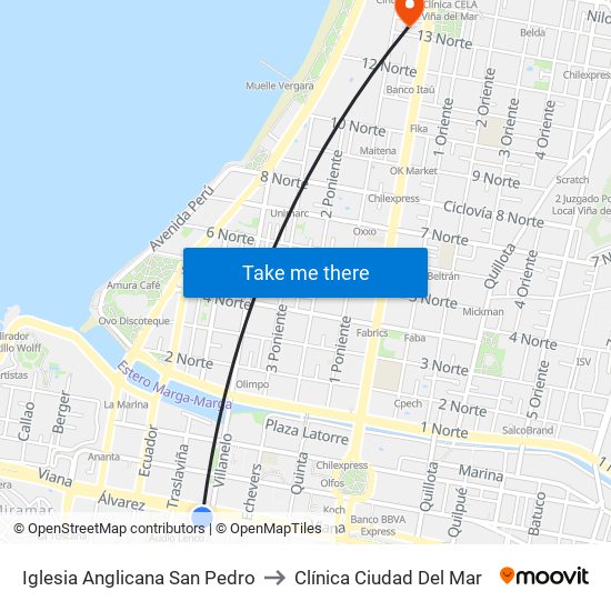 Iglesia Anglicana San Pedro to Clínica Ciudad Del Mar map