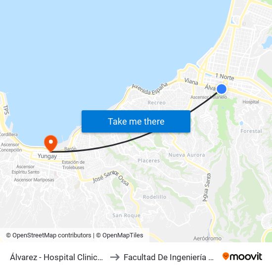 Álvarez - Hospital Clinico Ist to Facultad De Ingeniería Pucv map