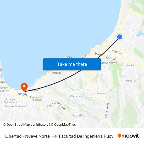 Libertad - Nueve Norte to Facultad De Ingeniería Pucv map