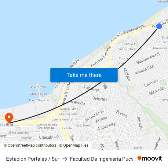 Estacion Portales / Sur to Facultad De Ingeniería Pucv map