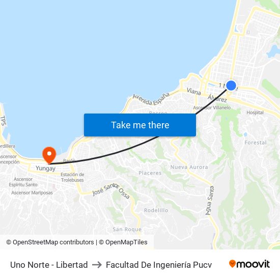 Uno Norte - Libertad to Facultad De Ingeniería Pucv map