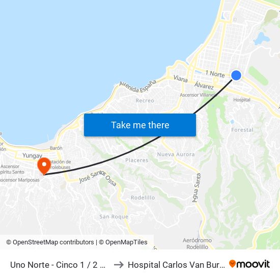 Uno Norte - Cinco 1 / 2 Ote to Hospital Carlos Van Buren map