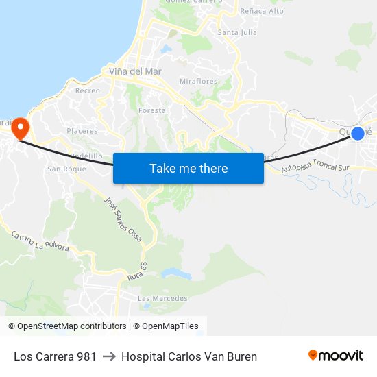 Los Carrera 981 to Hospital Carlos Van Buren map