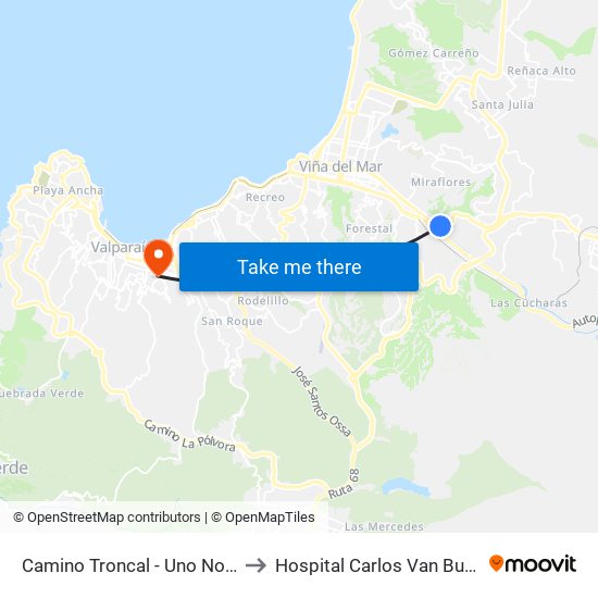 Camino Troncal - Uno Norte to Hospital Carlos Van Buren map