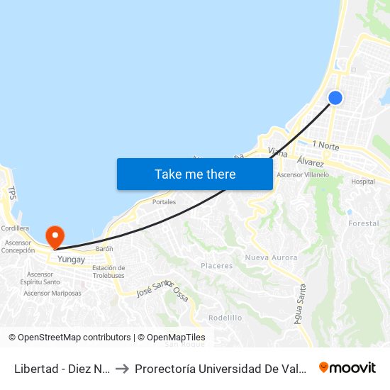 Libertad - Diez Norte to Prorectoría Universidad De Valparaíso map