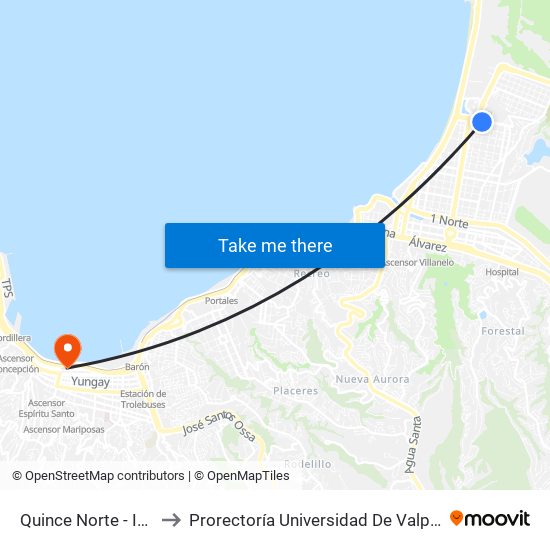 Quince Norte - Igatri to Prorectoría Universidad De Valparaíso map