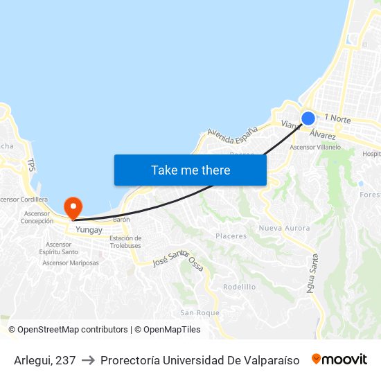 Arlegui, 237 to Prorectoría Universidad De Valparaíso map