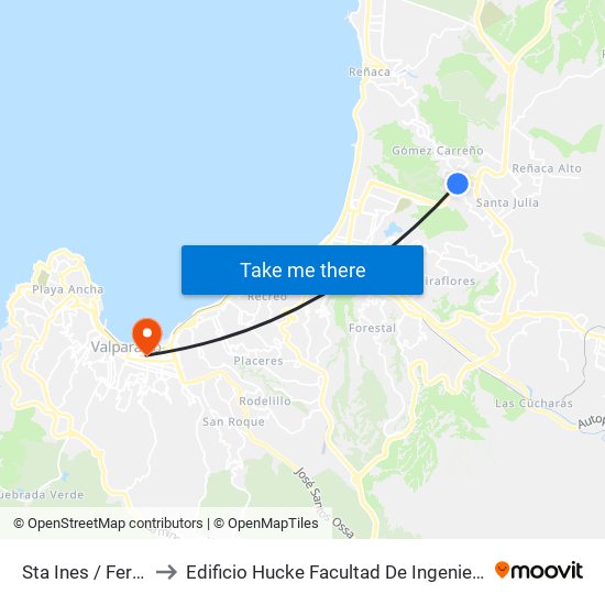 Sta Ines / Feria Libre to Edificio Hucke Facultad De Ingeniería U. De Valpa. map