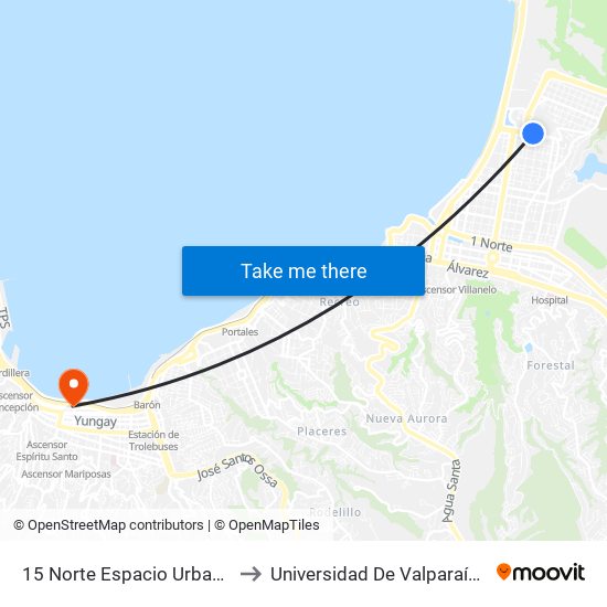 15 Norte Espacio Urbano to Universidad De Valparaíso map
