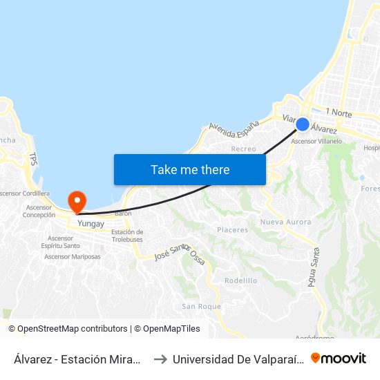 Álvarez - Estación Miramar to Universidad De Valparaíso map