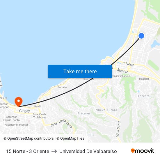 15 Norte - 3 Oriente to Universidad De Valparaíso map