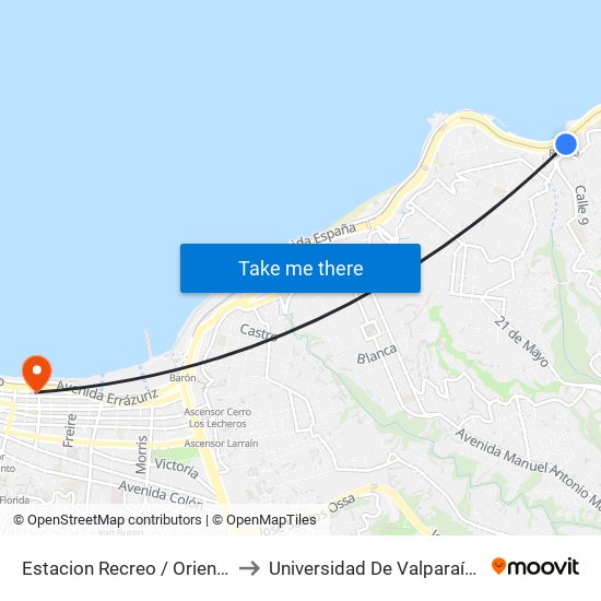 Estacion Recreo / Oriente to Universidad De Valparaíso map