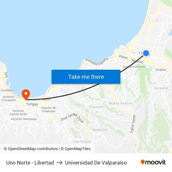 Uno Norte - Libertad to Universidad De Valparaíso map