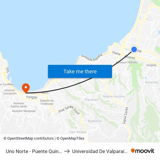 Uno Norte - Puente Quinta to Universidad De Valparaíso map