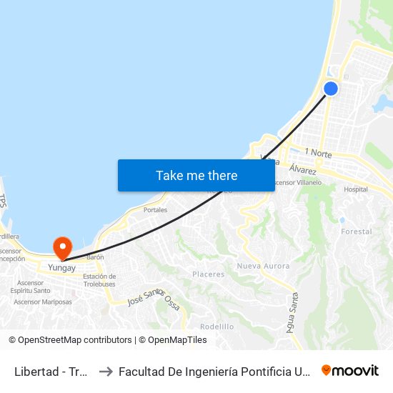 Libertad - Trece 1 / 2 Norte to Facultad De Ingeniería Pontificia Universidad Católica De Valparaíso map
