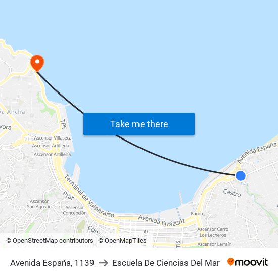 Avenida España, 1139 to Escuela De Ciencias Del Mar map