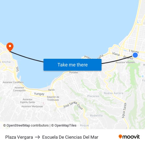 Plaza Vergara to Escuela De Ciencias Del Mar map