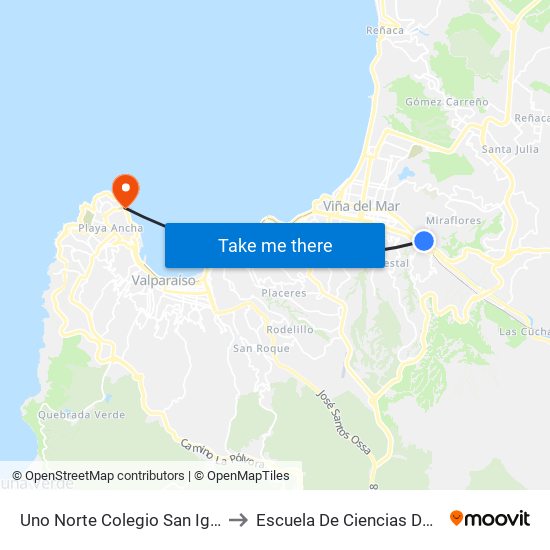 Uno Norte Colegio San Ignacio to Escuela De Ciencias Del Mar map