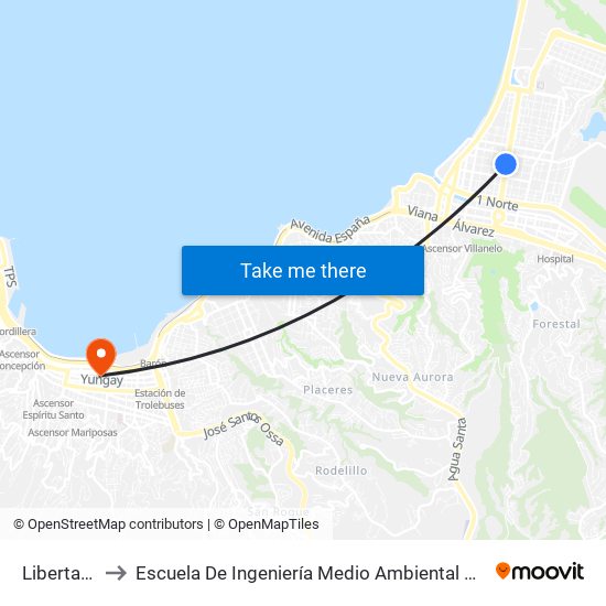 Libertad Copec to Escuela De Ingeniería Medio Ambiental De La Universidad De Valparaíso map