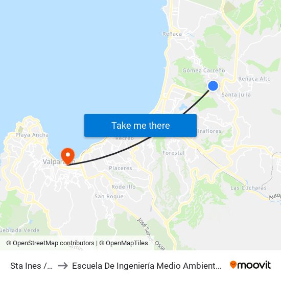 Sta Ines / Feria Libre to Escuela De Ingeniería Medio Ambiental De La Universidad De Valparaíso map